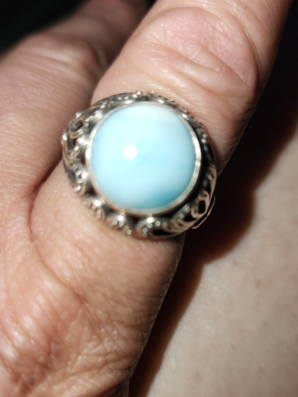 Source Unknown Sky Blue Larimar Ring with Ornate Silver Setting